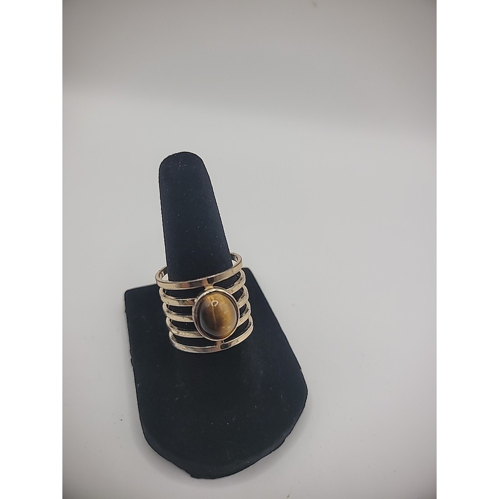 Vintage Ring Size 7 Gold Tone Brown Yellow Stone Multi Strand Jewelry Costume